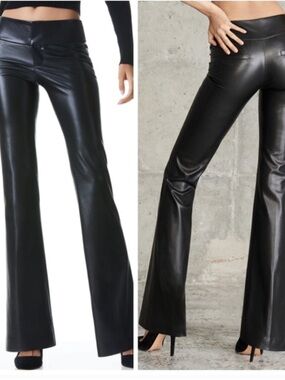 Alice + Olivia Black Faux Leather Flare Pants